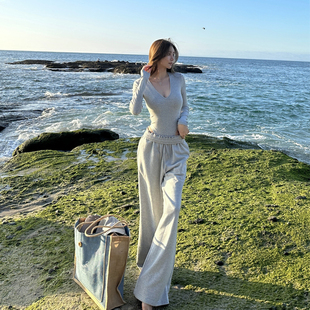 灰色阔腿裤 wan能穿搭公式 NINASTUDIO 卫裤 现货