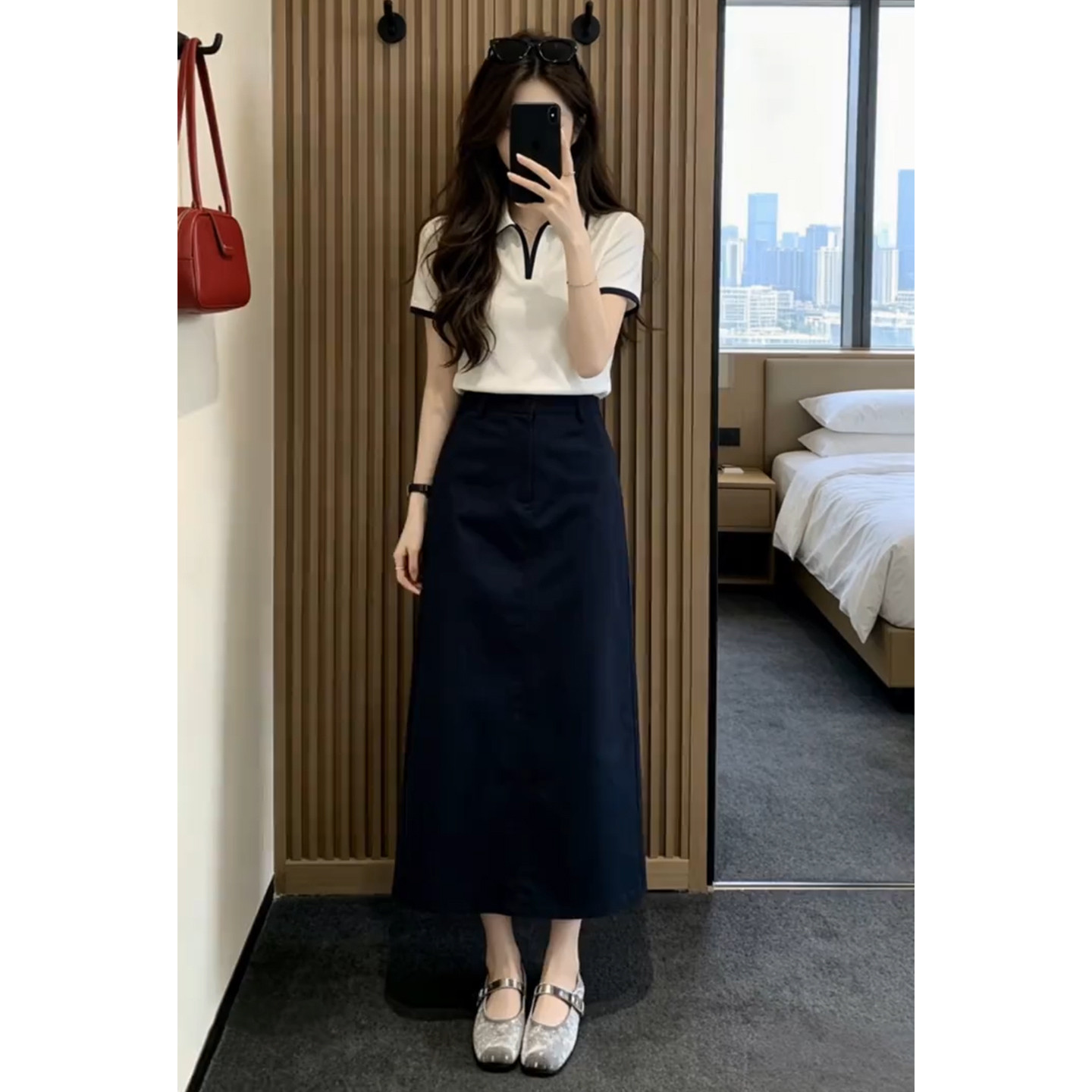 巨好看韩系通勤穿搭一整套装2026新款白色polo衫上衣女夏季长裙子