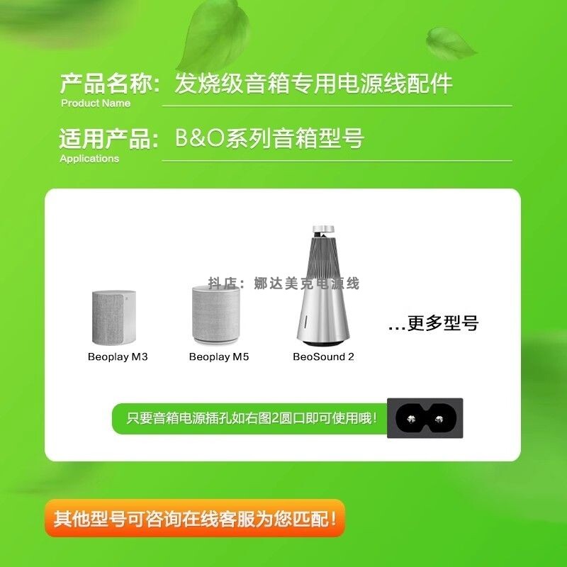 适用丹麦B&O邦及欧路夫森Beoplay M3M5/BeoSound2音响充电源线2孔