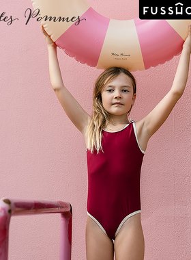 丹麦Petites Pommes 泳衣女童连体游泳衣蝴蝶结无袖纯色女孩儿童