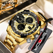 SANDA钢带男士 腕表倒计时钢带学生手表多功能运动防水时尚 双显潮