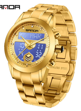 SANDA外贸爆款电子表书签城市方向多功能手表男防水中东腕表