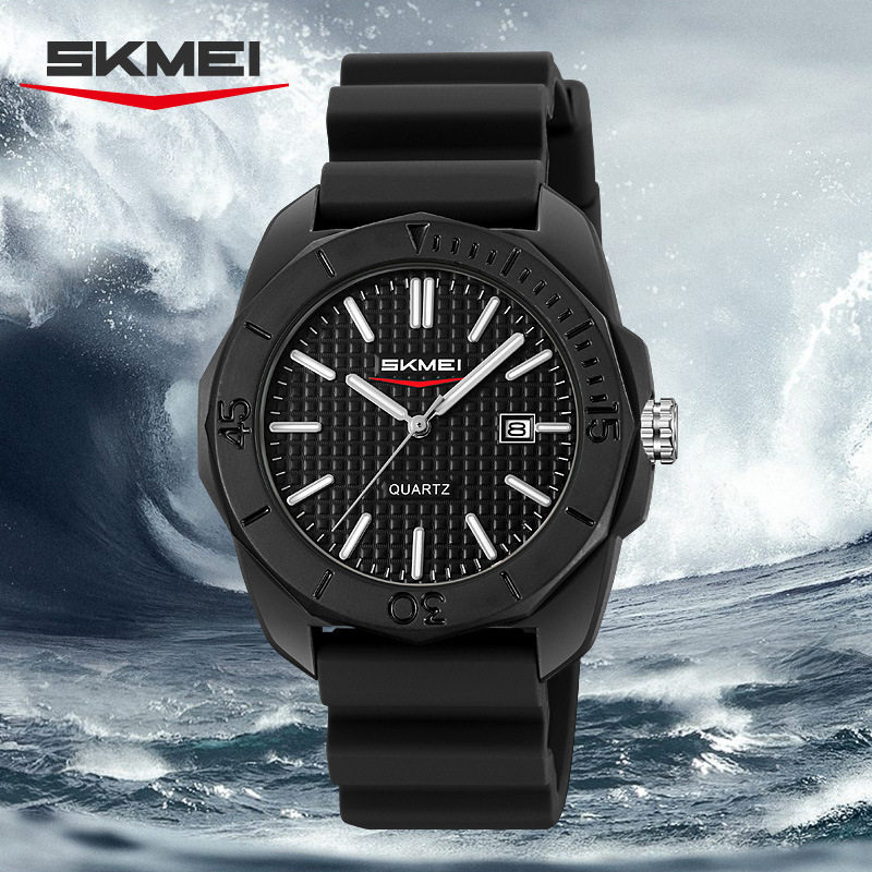 时刻美新款硅胶带男士手表学生指针考试专用石英表腕表防水夜光潮