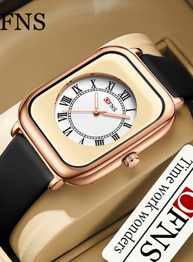 OFNS品牌复古时尚石英表简约气质风罗马刻度男女学生防水手表方形