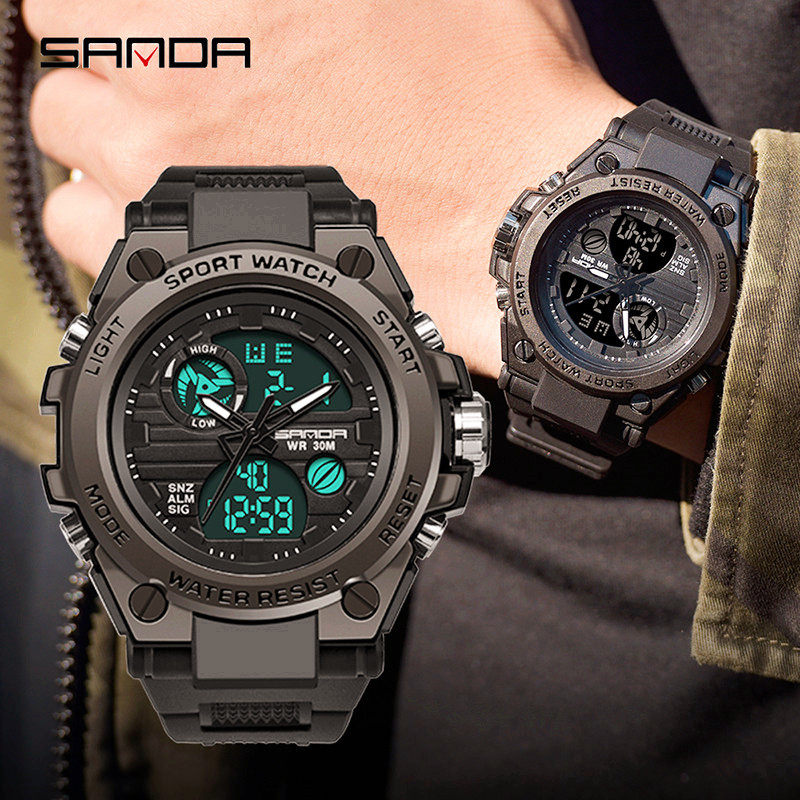 霸气双显防水男士手表多功能秒表计时运动游泳防水学生男表时尚潮