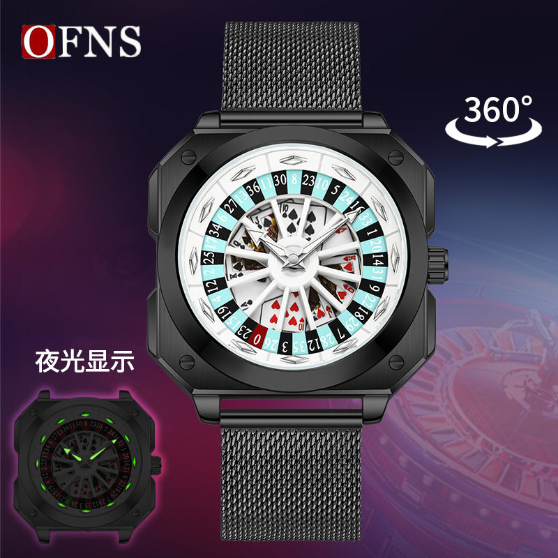 OFNS时来运转腕表镂空扑克牌夜光