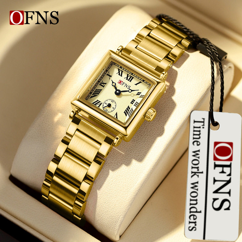 OFNS品牌手表超薄时尚方形表盘女款妈妈简约罗马刻度防水女士腕表
