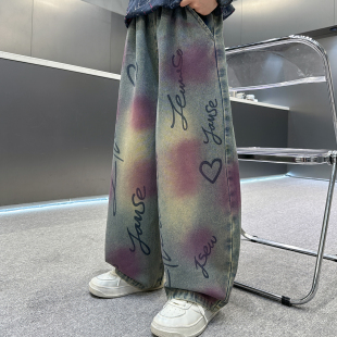儿童牛仔裤潮流宽松男童裤子直筒裤中大童弯刀裤小男孩春秋长裤潮