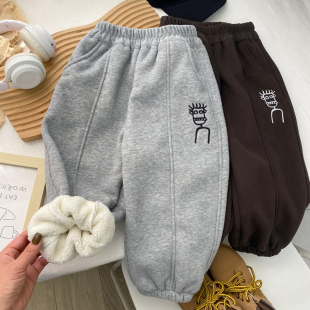 男童加绒裤子儿童卫裤羊羔绒冬款男孩冬季运动裤休闲加厚保暖收口