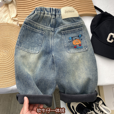 男童加绒牛仔裤柔软秋冬洋气