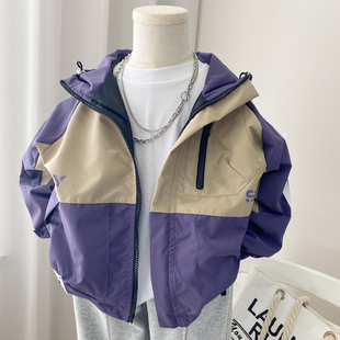 男童外套春秋款2025新款儿童冲锋衣男孩春装潮帅气带帽薄中童小童