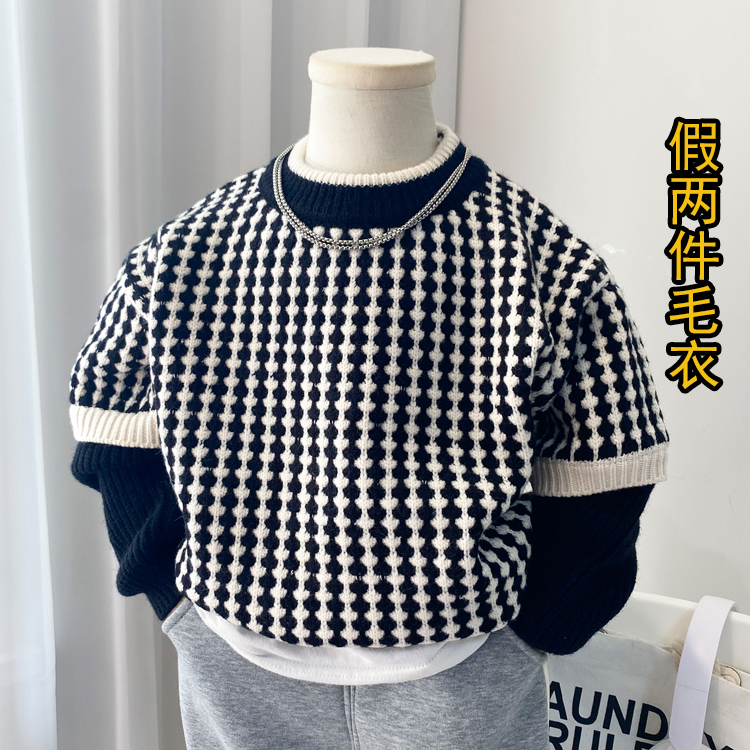 毛衣假两件时尚百搭男童