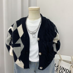 男童毛衣外套春秋冬2026新款韩版儿童针织开衫男孩洋气宽松休闲潮