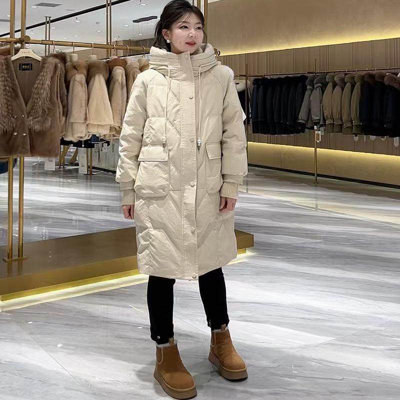 2024年秋冬新款女款皮羽绒中长款保暖宽松显瘦白鸭绒服外套