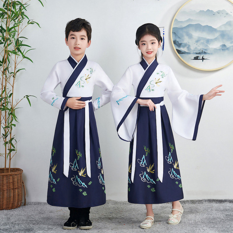 儿童国学服装开笔礼女童男童汉服中华孝道中国风三字经书童演出服