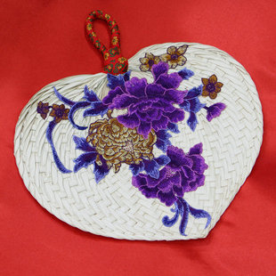 团扇刺绣古典风圆扇中国风汉服古风长柄竹编工艺扇子驱蚊手摇蒲扇