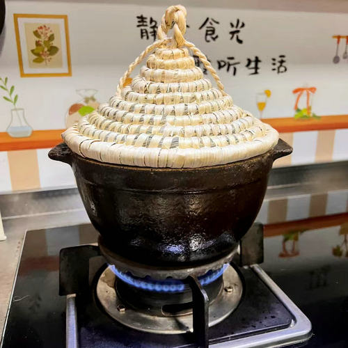 云南手工草编透气蒸锅锅盖