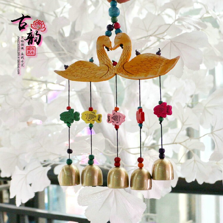 云南民族风丽江东巴特色手工创意木制彩绘天鹅铜铛挂件饰品纪念品
