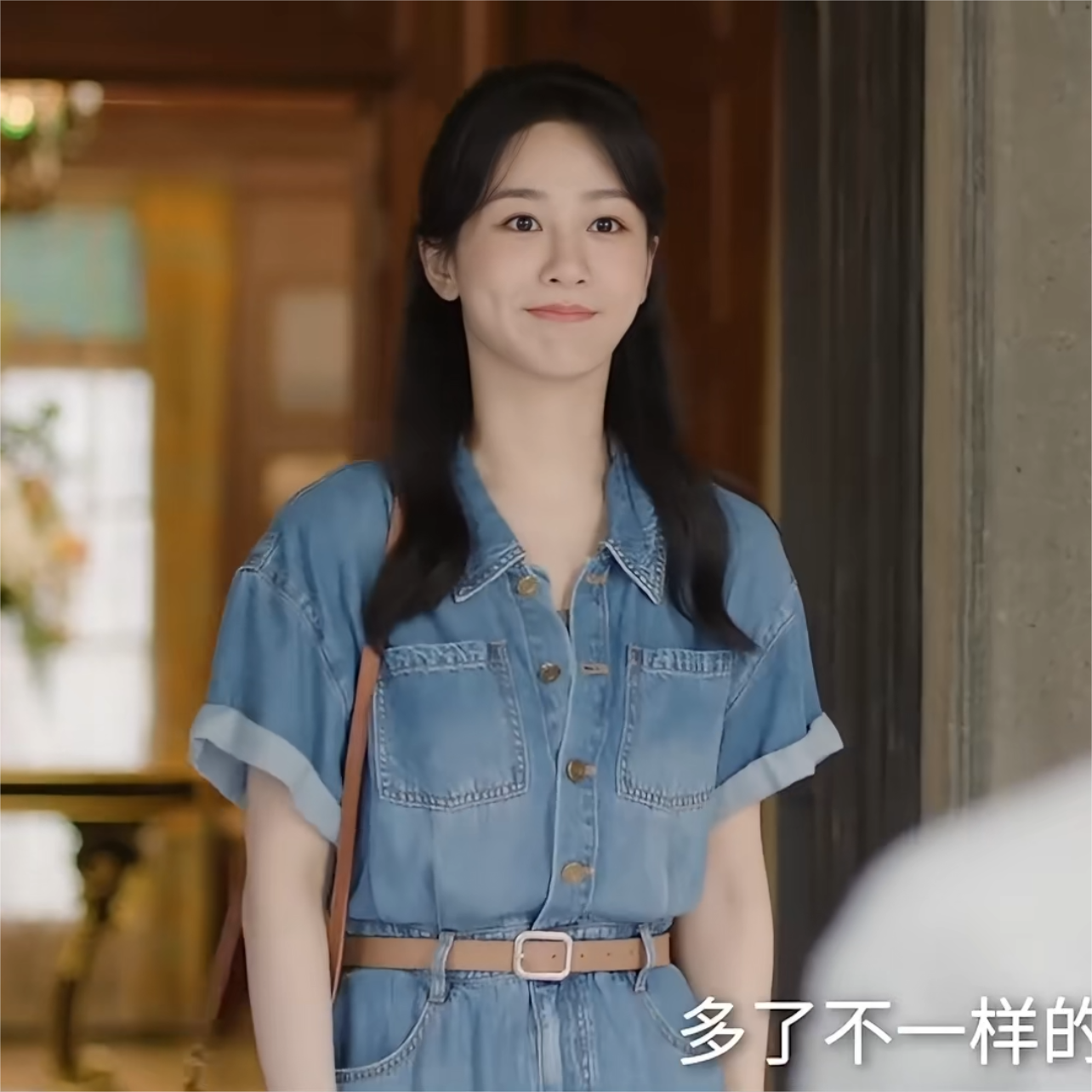 麦承欢记杨紫同款单排扣短袖牛仔裙连衣裙女醋纤天丝中长款连身裙