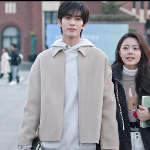 骄阳似我林屿森宋威龙同款双面羊毛呢子外套男秋冬大衣翻领夹克男