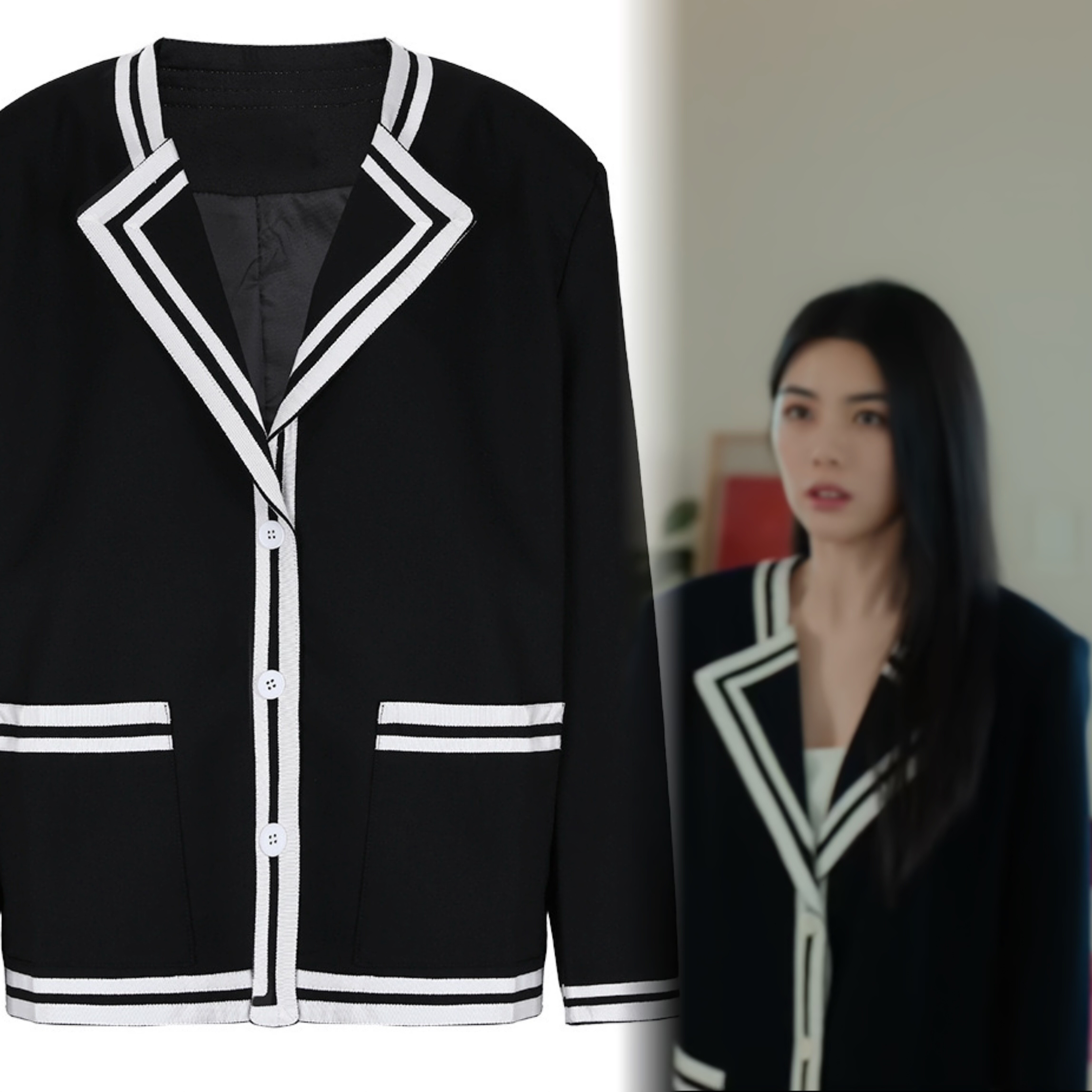 许我耀眼赵露思方蕾钟雅婷同款拼接撞色西服小香风休闲简约西装女