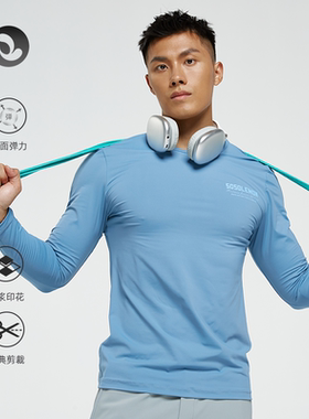 SOSOLEMON秋冬柔软男运动修身长袖上衣健身训练透气保暖弹性印花