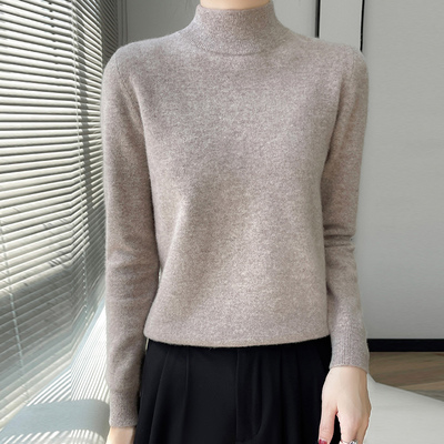 修身显瘦纯羊毛衫半高双层领毛衣