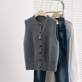 外搭叠穿宽松圆领针织毛衣无袖 纯羊毛开衫 马甲女2025秋冬新款 背心