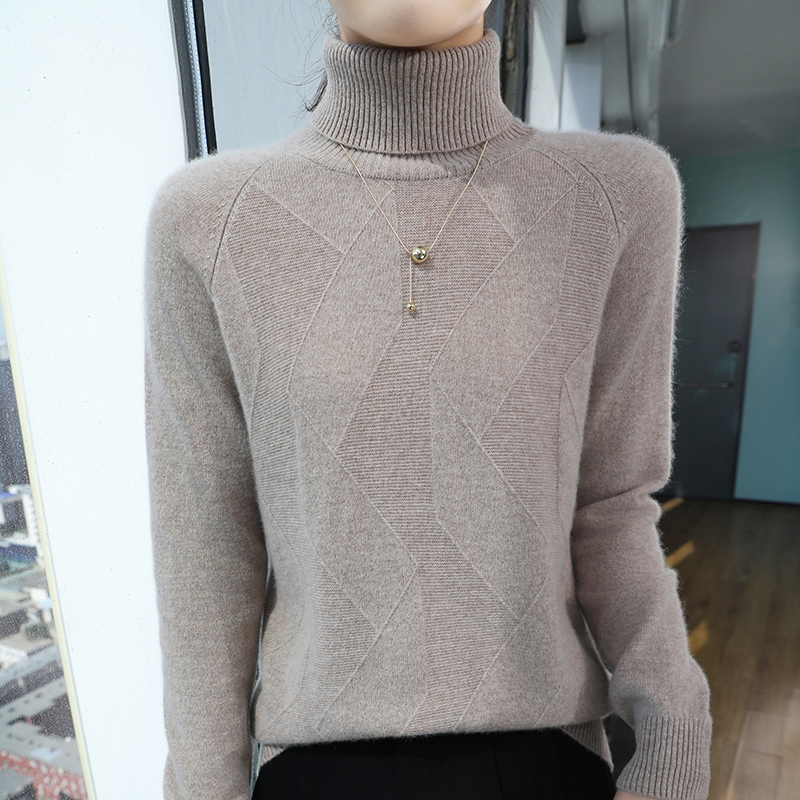 羊毛衫女100纯羊毛衫高翻领套头