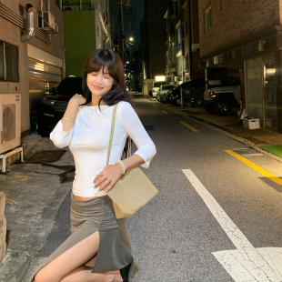 BABYSISTER格蕾香榭 法式七分袖T恤修身一字领打底衫柔软感上衣