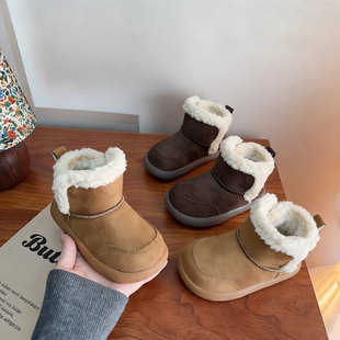 儿童保暖短靴中大童宝宝软底勃肯鞋 韩版 加绒加厚棉鞋 新款 女童冬季