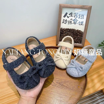 女童法式毛毛鞋平底蝴蝶结