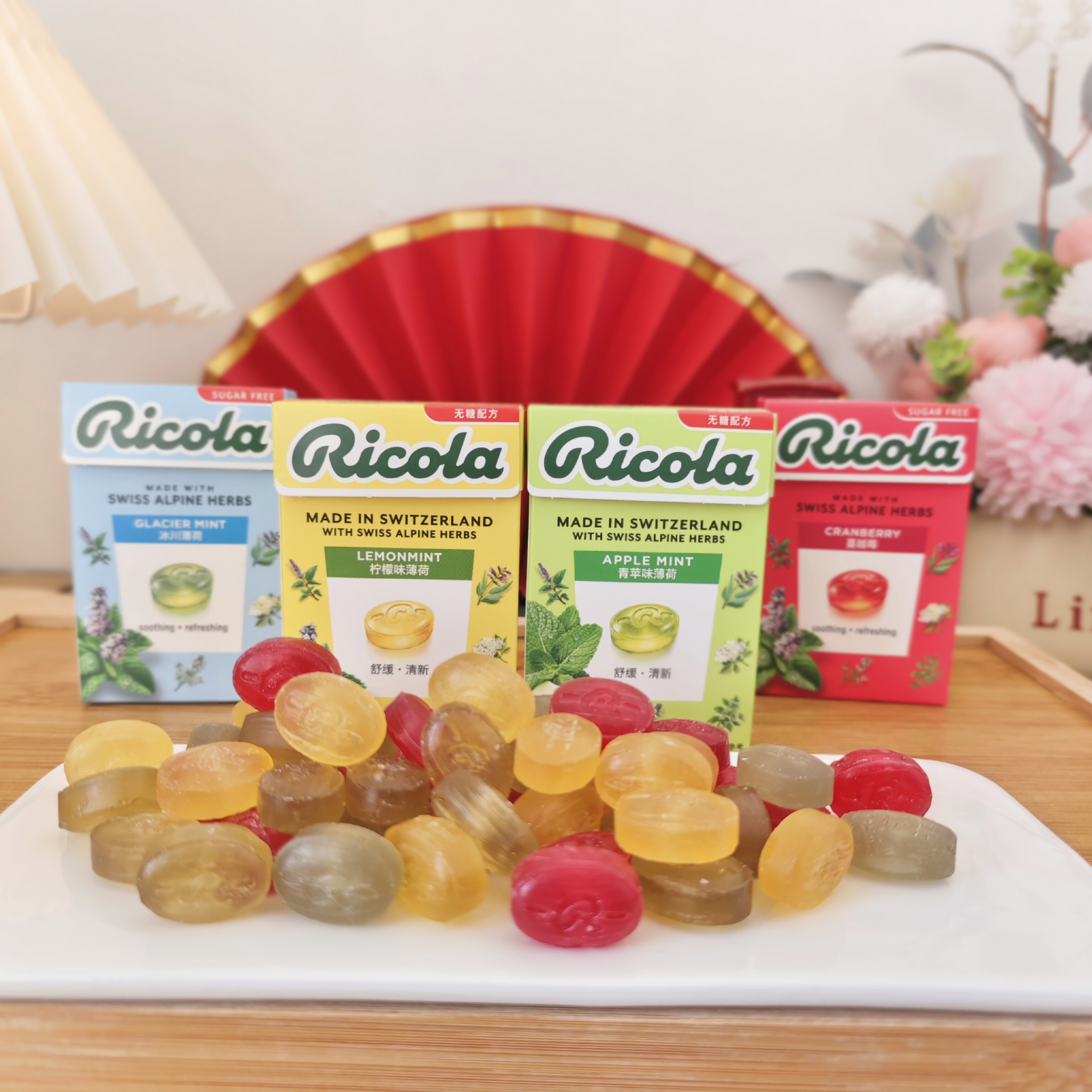 瑞士Ricola利口乐润喉糖柠檬薄荷蔓越莓味硬糖零食薄荷糖进口糖果