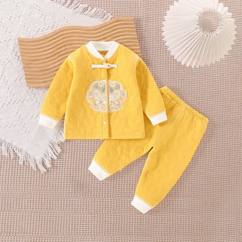 宝宝国风保暖衣套装秋冬纯棉女宝宝秋装内衣春秋加厚夹棉儿童秋衣