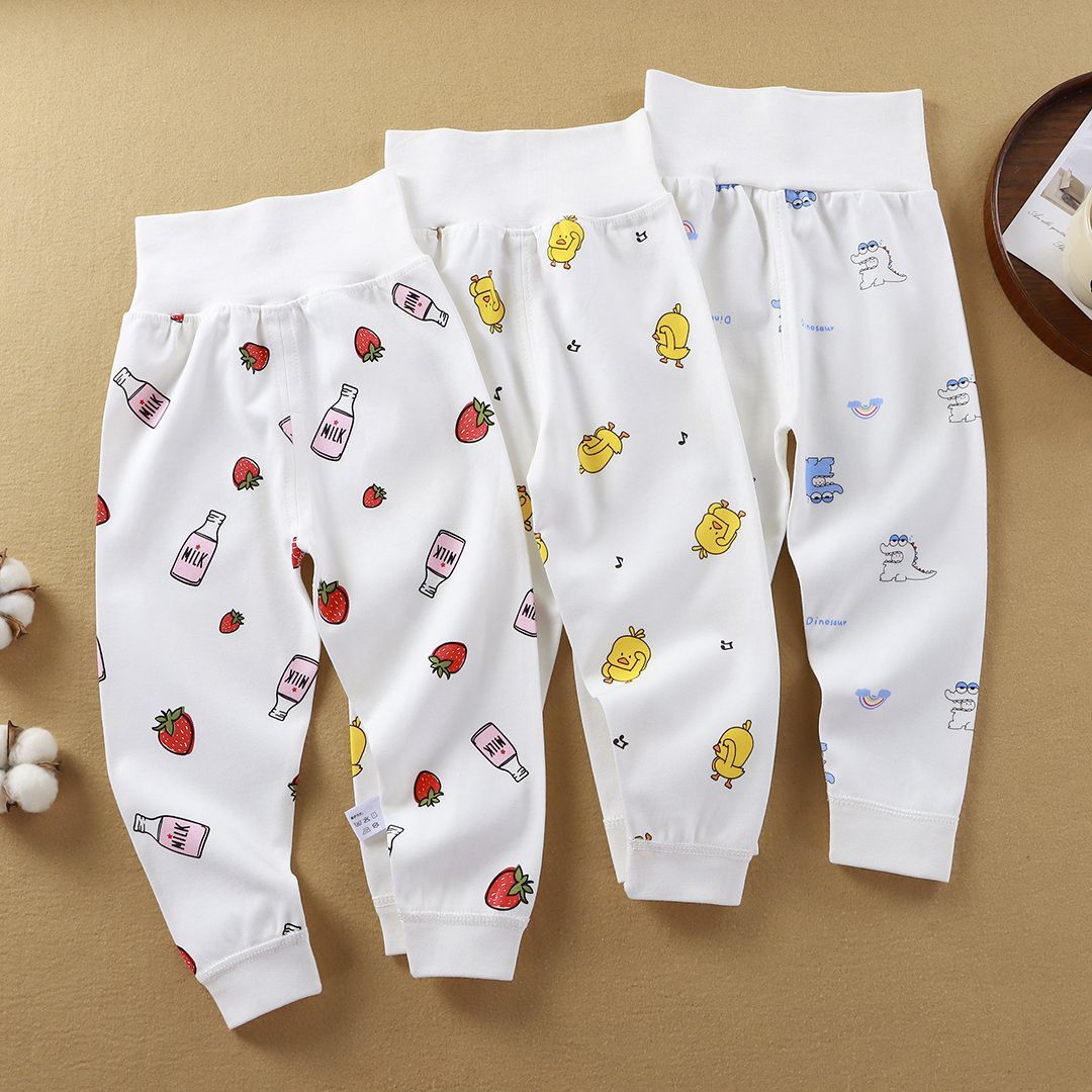 婴幼儿无骨纯棉高腰护肚秋裤宝宝可开档线裤男童女童家居服睡裤