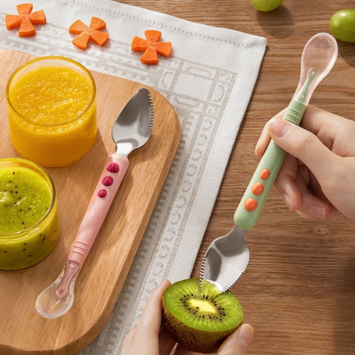 宝宝婴幼儿刮苹果泥勺多功能辅食刮泥勺子刮水果泥神器硅胶不锈钢