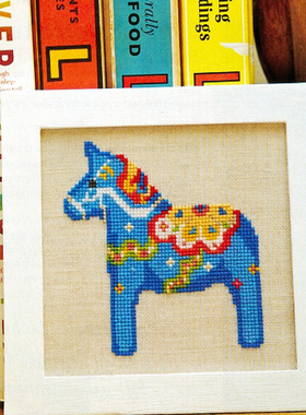 2024新品法国DMC十字绣DIY卡通相框新手小幅刺绣纯棉蓝色绿色木马