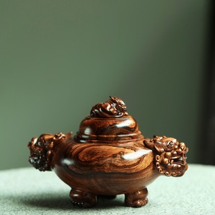 海南黄花梨双耳貔貅聚财罐油梨老料全品湘工制器文玩收藏品送礼