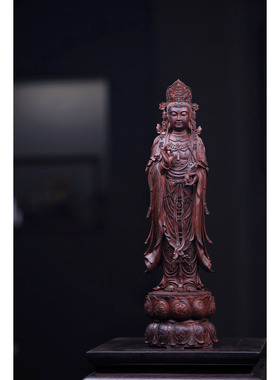 海南黄花梨如意观音摆件紫油梨老料清刀工艺雕刻制像供奉文玩收藏