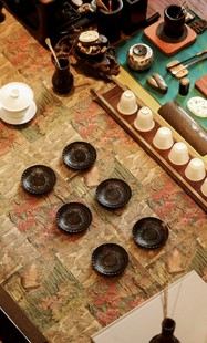 紫光檀卷草如意纹杯垫一套六个装茶席垫子中国风复古垫文玩收藏品