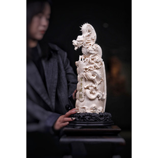 猛犸象牙望子成龙摆件整料纯手工雕刻制案上陈置文玩收藏工艺送礼