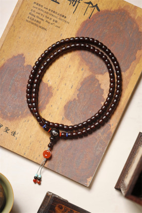 原创印度小叶紫檀简暮7*8mm108颗手串手链项链文玩收藏品送生日礼