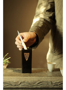 紫光檀金漆四方置物罐子案上陈置收纳茶具笔具文玩木雕收藏品送礼