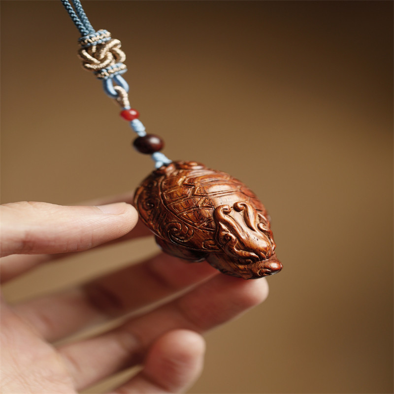 海南黄花梨龙龟手把件把玩件钥匙扣包挂降香浓郁文玩木雕收藏送礼