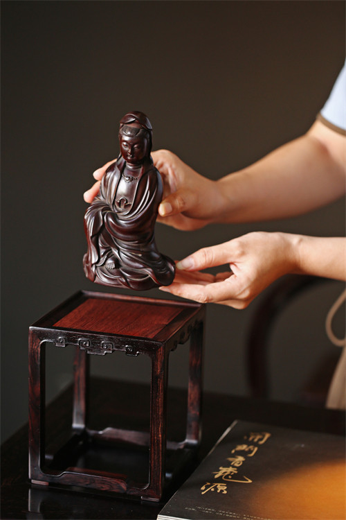 紫光檀镶嵌缅花四方底座花几香几茶几榫卯结构制器文玩收藏品送礼