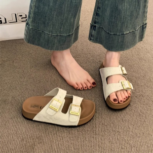 高级紫色厚底拖鞋 勃肯 女夏外穿百搭2025新款 超火沙滩一字凉拖鞋