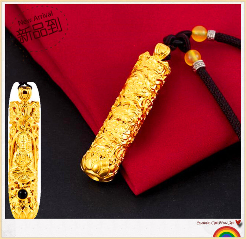 越南沙金项链情侣款 镀24K黄金男女3D硬金观音吊坠本命年佛祖挂件