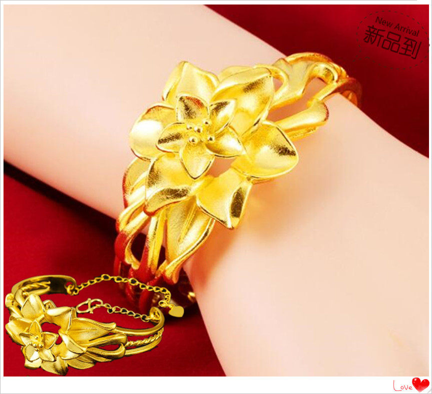 越南沙金女款手环  镀24K黄金新款女士大花仿真金手镯
