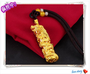 越南沙金吊坠  镀24K黄金男士3D硬金龙柱沙金项坠挂坠 仿真金首饰