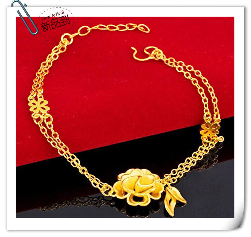 越南沙金手链  镀24K黄金女士新款玫瑰花20cm沙金手链 仿真黄金